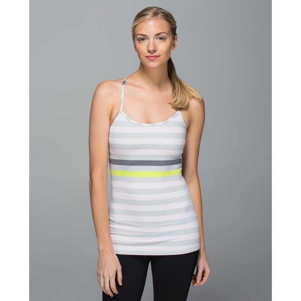 Lululemon Power Y Tank Luon Jet Stripe Heathered Silver Spoon sz 8